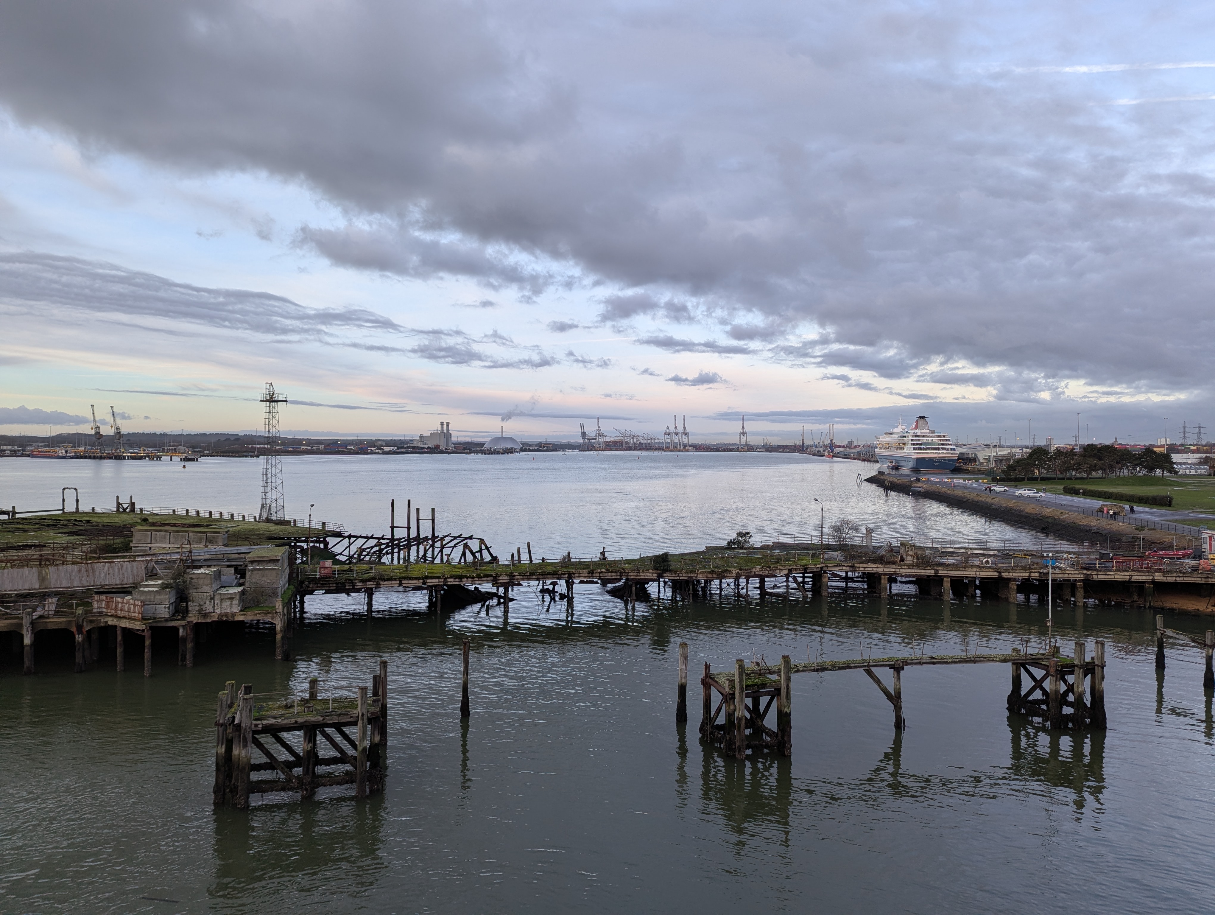 A view of Southampton docks from the Red Funnel Ferry.